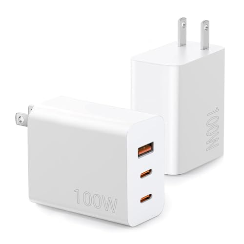 100W USB C Charger Block,2Pack 3-Port PD&AC GaN Super Fast USB C Charging Block Wall Charger Adapter Plug for MacBook Pro/MacBook Air,iPhone 17 Pro Max/17 Air/16 Plus/16E/15,iPad Pro/Air/Mini and More
