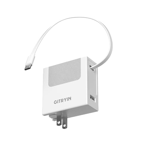 Portable Phone Charger Block, Retractable Wall Charger with 33.5in Type-C Cable, 40W PD Fast Charging Block with USB A Port, Power Adapter with Foldable Plug for iPhone 17/16/15, Galaxy S23 22 - color: White, size: Type-C Cable with Type A Port