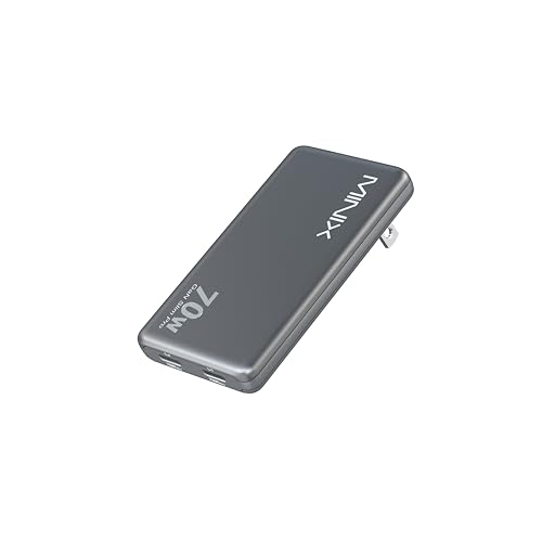 MINIX 70W Flat USB C Wall Charger, Slim Foldable Dual Type C GaN Plug | Fast Charging Block for iPhone 17 16 15 Pro Max, MacBook Air, iPad Pro, Galaxy S25 S24, Pixel 10, Steam Deck