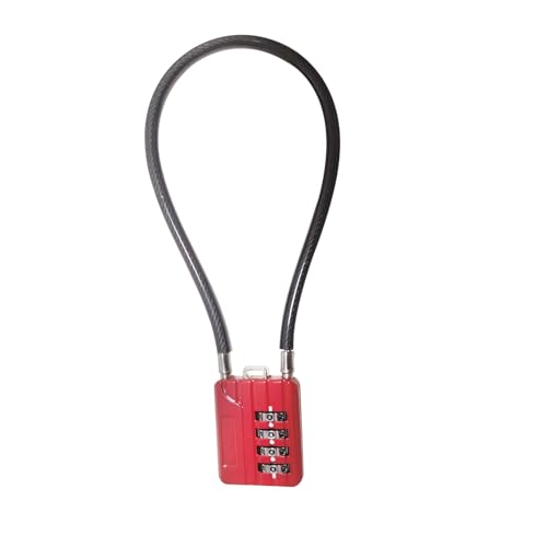 4-Digit Combination Cable Padlock with 12 inch (30 cm) Flexible Steel Cable, Small Lock for Locker,Luggage, Backpack,Cabinet,Gym Bag,Toolbox,Travel,Red,Black Rope (1, 20cm(8 inch Cable)) - size: 20cm(8 inch Cable)