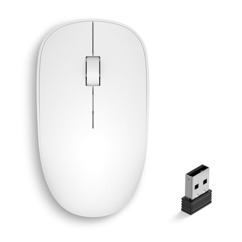 Wireless Mouse, 2.4GHz Computer Mice with USB Receiver | Portable Wireless USB Mouse Battery Powered Cordless Mice for Laptop, PC, Desktop, Mac, Mauser Inalámbrico for chromebook - color: White