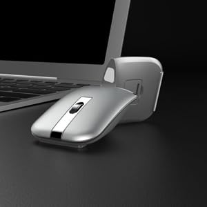 Foldable Arc Wireless Mouse Silent Click Bluetooth 5.3 and 2.4GHz | Dual Modes Portable Curved Mouse for Home, Office, Travel (Silver) - color: Silver
