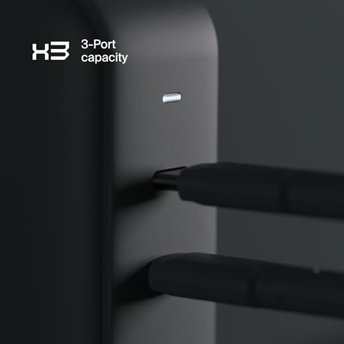 CLEMM Core USB-C, USB-A Wall Charger Block Power Adapter for MacBook, iPhone 17/16/15/14/13/12/11/X, Galaxy S24 Ultra/S23 65W Output Fast Charging, Foldable, GaN, PPS, 3.0, 3-Ports, Compact, Gray