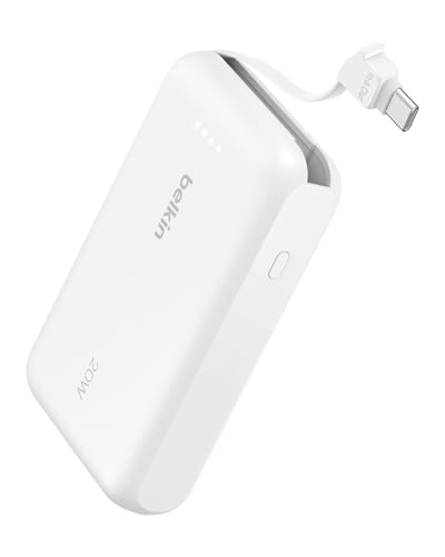 Belkin 10000mAh 20W USB C Power Bank, Portable Charger for iPhone & iPad | Fast Charging, Integrated USB C Cable, Eatra USB C Port, iPhone 17, iPad, Samsung Galaxy S26, Charge 2 Devices - color: White, style: 10K mAh