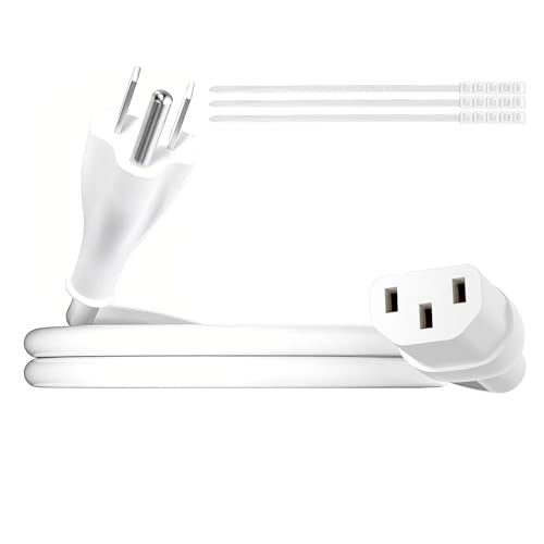 Adoreen 2 Ft Computer TV Replacement Power Cord White, 18AWG 3-Prong AC Universal Power Supply Cable NEMA 5-15P to IEC 320 C13 for Printer, PC, Monitor TV LCD, ETL+Ties - size: 2FT, style: Straight to Straight