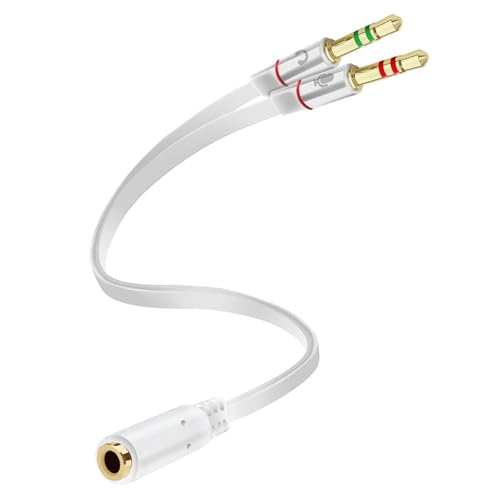 Headphone Splitter 3.5mm, Audio Splitter 2 Female to 1 Male, Y Splitters Cable for Headset Xbox PS4 Headset Microphone Computer Gaming Speaker PC Laptop, White - color: White