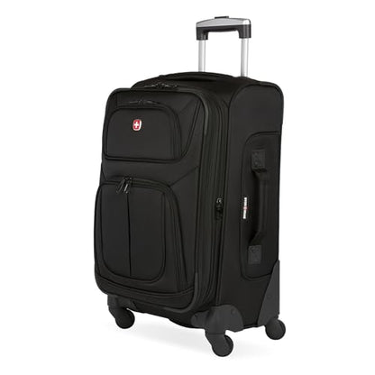 SWISSGEAR Sion Softside Expandable Spinner Luggage Durable Lightweight Travel Suitcase, Black, Checked-Medium - color: Black, size: Checked-Medium