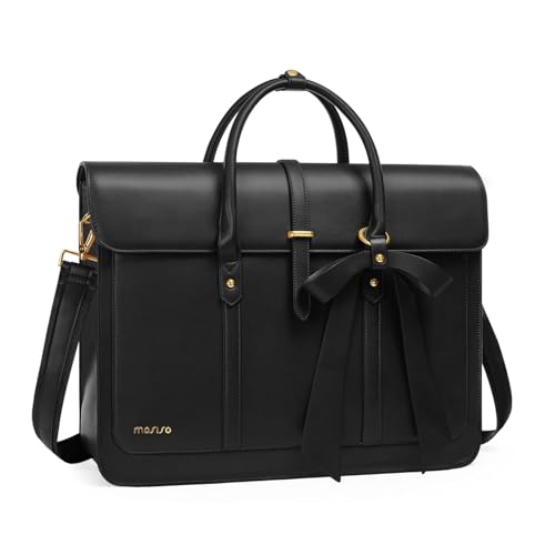 MOSISO Laptop Bag for Women, 17 inch PU Leather Laptop Shoulder Bags | 17.3 inch Messenger Bags Convertible Backpack Casual Handbag Work Briefcase Travel Computer Bag with Bowknot, Black - color: Black, size: 17.3 inch