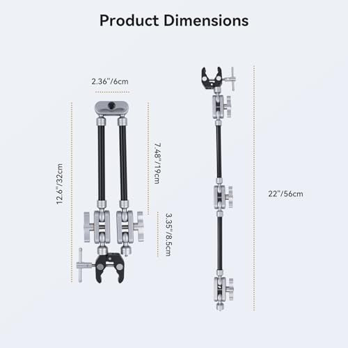 UTEBIT 22" Magic Arm w Clamp Mount, Desk Camera Mount Articulating Friction Boom w Arm 1/4" Thread Adapter, Overhead Desk Phone Mount for Video Light Webcam Microphone Action Camera Content Creators - size: 22 inch