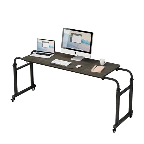 TigerDad Tilt Overbed Table with Wheels, Height Adjustable Rolling Desk for King Queen Bed, Tilting Laptop Cart Mobile Computer Workstation, Dekuwood - color: Tilt Overbed Table- Dekuwood