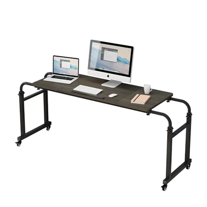 TigerDad Tilt Overbed Table with Wheels, Height Adjustable Rolling Desk for King Queen Bed, Tilting Laptop Cart Mobile Computer Workstation, Dekuwood - color: Tilt Overbed Table- Dekuwood