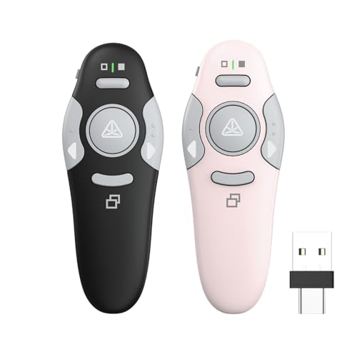 QUI 2 Pack Wireless Presentation Clicker Remote,USB A&C, Black Pink | Clicker for PowerPoint with Hyperlink Volume Control, Slide Advancer for Mac, Windows, Google Slide, Keynote - color: Black Pink, style: USB Type-c