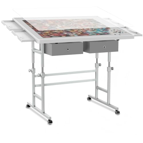 ALL4JIG 1000 Piece Light-Weight Adjustable Jigsaw Plastic Puzzle Table for Adults, 22.44"×30.20"Puzzle Board with 4 Drawers&Protective Cover,45-Degree Any-Angle Tilt for Leisure,Laptop Table for Couch - size: Small-1000pcs