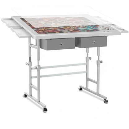 ALL4JIG 1000 Piece Light-Weight Adjustable Jigsaw Plastic Puzzle Table for Adults, 22.44"×30.20"Puzzle Board with 4 Drawers&Protective Cover,45-Degree Any-Angle Tilt for Leisure,Laptop Table for Couch - size: Small-1000pcs