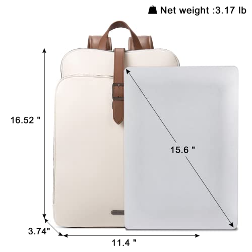 CLUCI Leather Backpack for Women, 15.6 inch Laptop Bag, Large Genuine Work Backpack Travel Back - color: 0-0 Beige With Brown