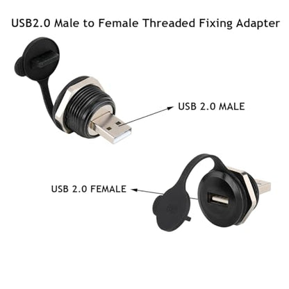 PENGLIN 2PCS USB2.0 Male to Female Panel Mount Connector with Nut Fixing | Tough Zinc Alloy Body,480Mbps Data Transfer,With Waterproof/Dustproof cap,Fits 86 Panels - size: USB 2.0(2PCS)-Single port