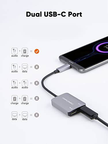 CableCreation USB Type C Splitter, 2-in-1 USB C Audio Adapter and PD Fast Charging, Type C Aux Dongle Compatible with iPad, MacBook, iPhone 16 15 Pro Max Plus, Galaxy S24/S23/S22+, Pixel 9/8/7+, Grey - style: USB C+USB C Audio (with tail)