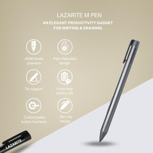 LAZARITE M Pen, Active Stylus for Lenovo Tab P11, Flex 5/14, Yoga 7i, Hp Envy x360/Pavilion x360/Spectre x360, Digital Pen with 4096 Pressure Sensitivity, Palm Rejection, Super Long-Lasting - style: grey