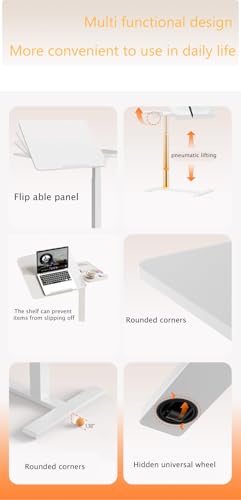 Foldable Bedside Table, Height Adjustable Overbed Bedside Desk Mobile Rolling Laptop Stand Tilting Sofa Side Table with Wheels, Folding Tray Tables for Laptop Bed Couch, Gift for Family, White-1 - color: White-1