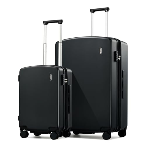Hanke Expandable Luggage Sets 2 Piece, 20 and 28 Inch Hard Shell Suitcase | PC Hard Shell, 8 Spinner Wheels, TSA Lock, Side Hook, Wet Pocket, Nestable Storage, Family & Couple Travel - color: Jet Black, size: 20+28 Inch EXT