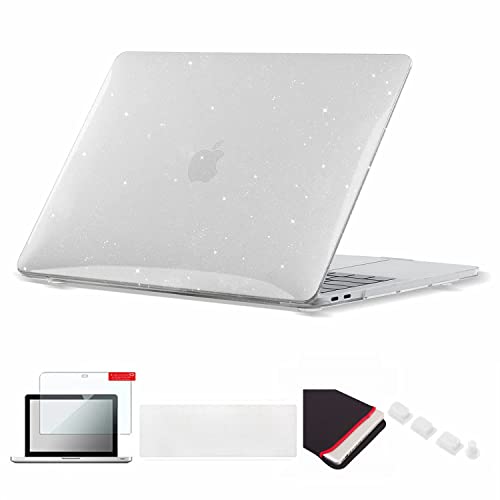 Se7enline Compatible with MacBook Pro Case 13 inch A1706/1989/A2159 Touch Bar 2019/2018/2017/2016 Glitter Bling Shining Hard Cover with Sleeve Bag&Keyboard Skin&Screen Protector&Dust Plug,Transparent - color: Glitter Transparent, size: 13 inch (2016-2019