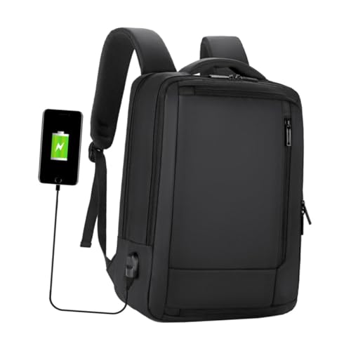 Large Capacity USB Charging Business Backpack for Men Laptop Bag with Built Charging Port Portable Work Bookbag for Commuting and Office Use Black