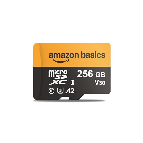 Amazon Basics 256GB microSDXC Memory Card with Adapter for Action Cameras, Full HD, Drones, Tablets, Smartphones, Read Speed Up to 200MB/s, 1-Pack - size: 256GB