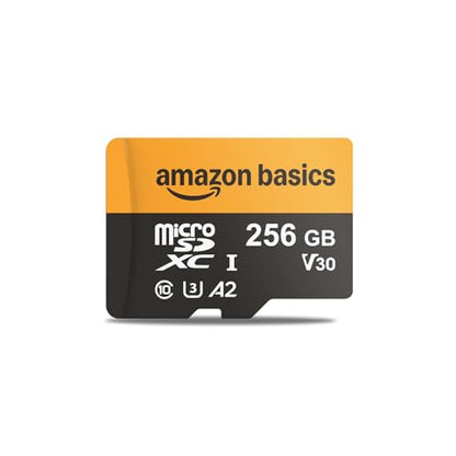 Amazon Basics 256GB microSDXC Memory Card with Adapter for Action Cameras, Full HD, Drones, Tablets, Smartphones, Read Speed Up to 200MB/s, 1-Pack - size: 256GB
