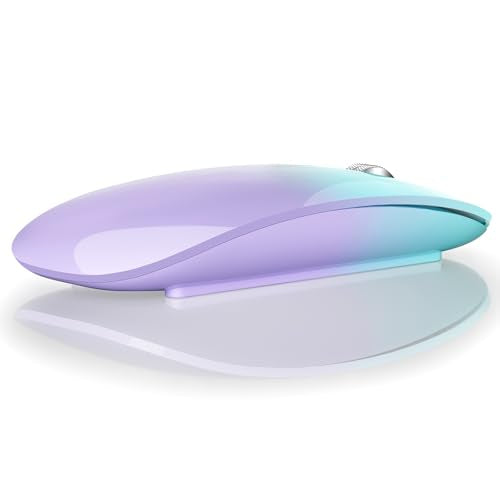 TENMOS M18 Bluetooth Mouse,USB C Rechargeable Wireless Mouse, Green&Purple | Tri-Mode BT5.1/5.0+2.4G, Silent, Portable, Battery Level Visible, USB Receiver,Type C Adapter, for Laptop/Macbook/iPad/PC - color: green and purple