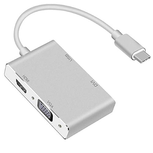 USB C to VGA HDMI DVI USB3.0 Adapter, 4 in 1 USB3.1 Type-C Hub Male to Female Multi-Display Video Converter for Mac Pro, MacBook Air, iPad Pro, XPS, and More