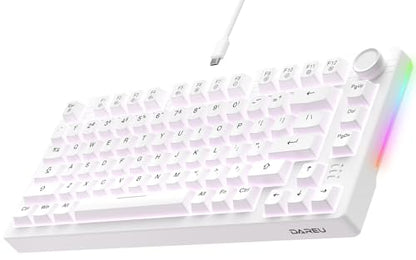 DAREU EK75 Wired Mechanical Keyboard,75% Keyboard with Volume Knob,Gasket Mount Mechanical Gaming Keyboards,81 Keys Rainbow Sidelit,PBT Keycaps,Linear Dream Switch for PC Laptop - White - color: White