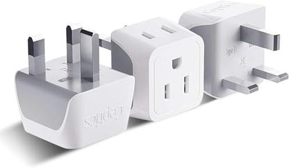 Ceptics UK Travel Plug Adapter, 2 in 1 Type G Adapter, US to UK Adapter, Ireland, Dubai Travel Adapter with Dual USA Inputs, CE, RoHS - HK Outlet Adapter, 3 Pack | Type G Adapter for Travel, US to UK Plug Adapter with 2 USA Outlet, UK Travel Adapter, CE &