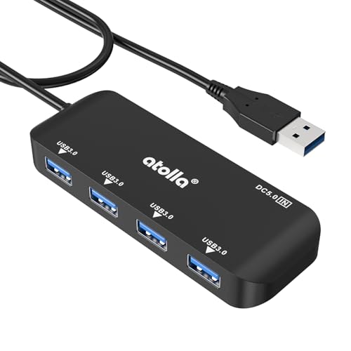 USB 3.0 Hub 4-Port with 2ft Cable — High-Speed 5Gbps Data Expander for Laptop & PC, Ultra-Slim Portable USB Splitter Compatible with Windows/macOS/Linux - size: 2FT