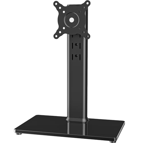 Single LCD Computer Monitor Free-Standing Desk Stand Mount Riser for 13 inch to 32 inch screen with Swivel, Height Adjustable, Rotation, Vesa Base Stand Holds One (1) Screen up to 77Lbs(HT05B-001)) - color: Black