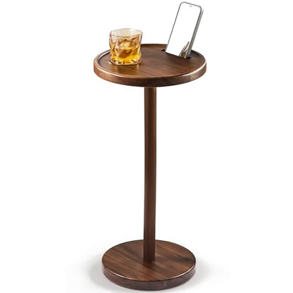 BLUEWEST 24.4 in Tall Compact Drink Table, Flat Top, Weighted Base, Walnut | Durable Pedestal Accent Table for Living Rooms, Bedrooms or Offices, with a Compact Design for Cocktails and Everyday Drinks. - color: Large Walnut