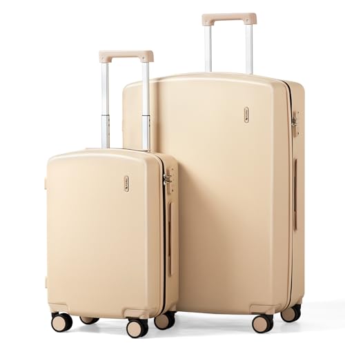 Hanke Hard Shell Luggage Sets 2 Pieces, 20" Carry On and 28" Checked | PC Hard Shell, 8 Spinner Wheels, TSA Lock, Wet Pocket, Space-Saving Nestable Storage, Family & Couple Travel - color: Cuba Sand, size: 20+28 Inch