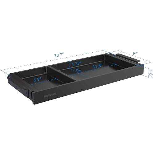 Mount-It! Under Desk Drawer Organizer with 2 Compartments, Shallow Low-Profile Slide-Out Desk Tray, 20.7″ x 8.9″ x 1.8″, Pull-Out Pencil Drawer for Traditional & Standing Desks - Black - color: Black