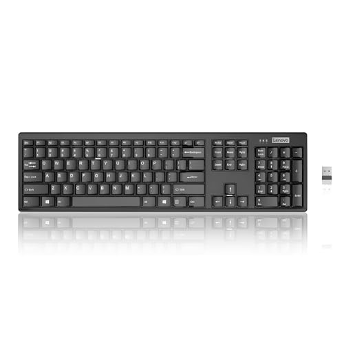Lenovo 100 Wireless Compact Keyboard Cordless Keyboard for PC & Laptop with Windows Silent Keys Full-Size Layout with Numeric Keypad Plug & Play USB Receiver Portable, Black - style: 100 Keyboard