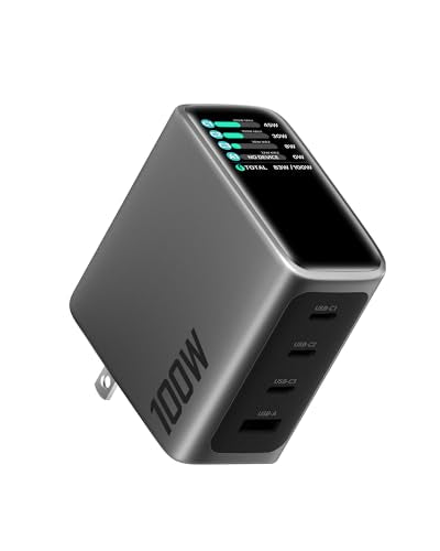 USB C Charger Block 100W, 4-Port GaN Fast Wall Charger with Smart Display, Compact Adapter with Touch Control for MacBook, iPhone 17/16Series, iPad Pro,Galaxy S25/S24,Pixel, Laptop,and More
