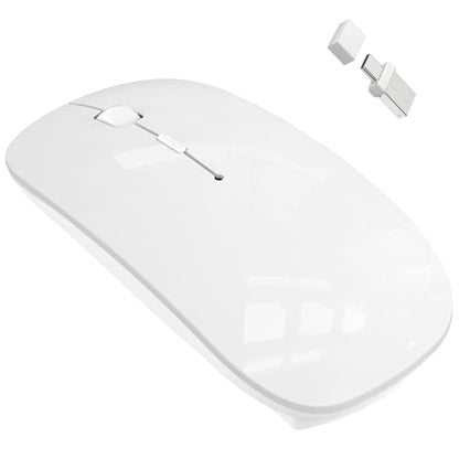 Bluetooth Wireless Mouse for MacBook Air Mac Pro Laptop Computer iPad Pad PC Laser Optical Rechargeable Mini Slim Silent Mouse Widely Used Desktop Hp iMac (White) - color: White
