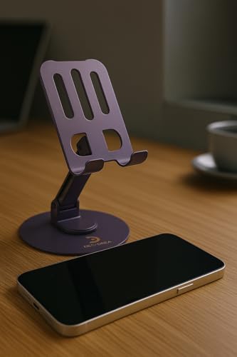 180°/360° Adjustable Rotating Desk Stand for Phone and Tablet, Metallic Lavender, Adjustable 180°/360°, Metal Base, for Office - Lavender
