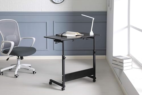 Mobile Overbed Table with Wheels – Adjustable Height Tiltable Desktop for Laptop, Eating & Writing (Black)