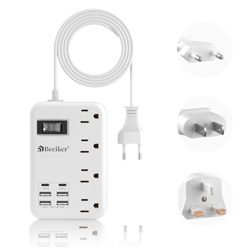 European Travel Plug Adapter, US to Europe Power Strip,6 USB,4 Outlets,3ft | 6 USB,2 USB C,4 Outlets,3ft Extension Cord,International Travel Power Adapter,EU UK France Italy Germany Cruise,Travel Plug - size: Type C/A/G Plug-3ft-24W USB