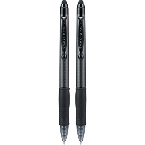 Pilot G2 Pen Stylus, Premium Refillable and Retractable Rolling Ball Gel Pens, Fine Point, Gray Barrel, 0.7 mm, Black Ink Pens, Pack of 2