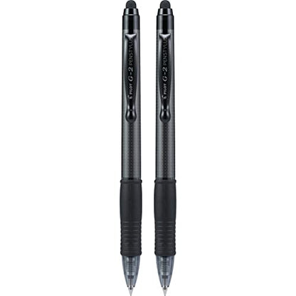 Pilot G2 Pen Stylus, Premium Refillable and Retractable Rolling Ball Gel Pens, Fine Point, Gray Barrel, 0.7 mm, Black Ink Pens, Pack of 2