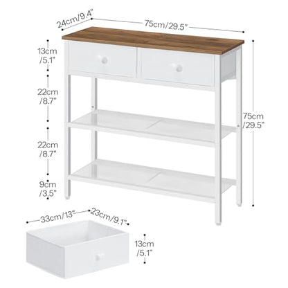 HOOBRO 29.5" Narrow Console Table with 2 Fabric Drawers, Sofa Table, Small Entryway Table with 3-Tier Storage Shelves, Behind Couch Table, for Living Room, Hallway, Walnut and White WH72XG01 - color: Walnut + White