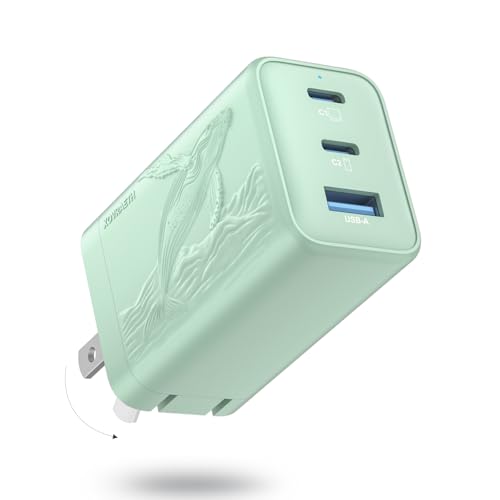 65W GaN Fast Charger Block,3-Port USB C Wall Charger,Compact Foldable Design, Compatible with iPhone 16/15 Series,Galaxy S25/S24 Ultra(Green) - color: 7Green Orca