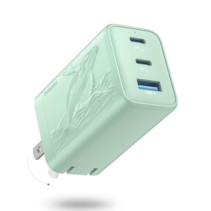 65W GaN Fast Charger Block,3-Port USB C Wall Charger,Compact Foldable Design, Compatible with iPhone 16/15 Series,Galaxy S25/S24 Ultra(Green) - color: 7Green Orca