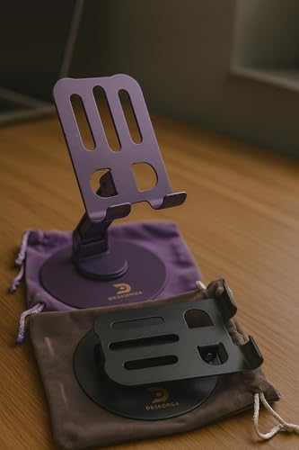 180°/360° Adjustable Rotating Desk Stand for Phone and Tablet, Metallic Lavender, Adjustable 180°/360°, Metal Base, for Office - Lavender
