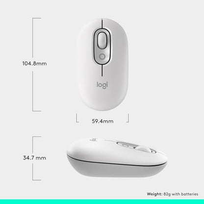 Logitech POP Mouse Compact and Portable Wireless Bluetooth Mouse- Off-White | Programmable buttons, quiet clicks, easy-switch between up to 3 devices, for laptop, tablet, and PC, portable design - color: Off White